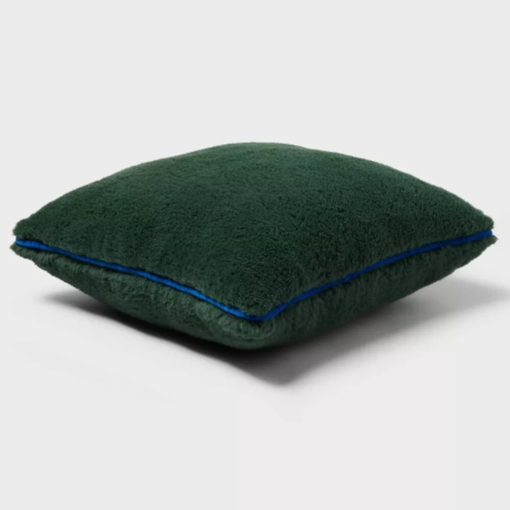 Faux Shearling Decorative Throw Pillow Dark Green - Picture 5 of 5